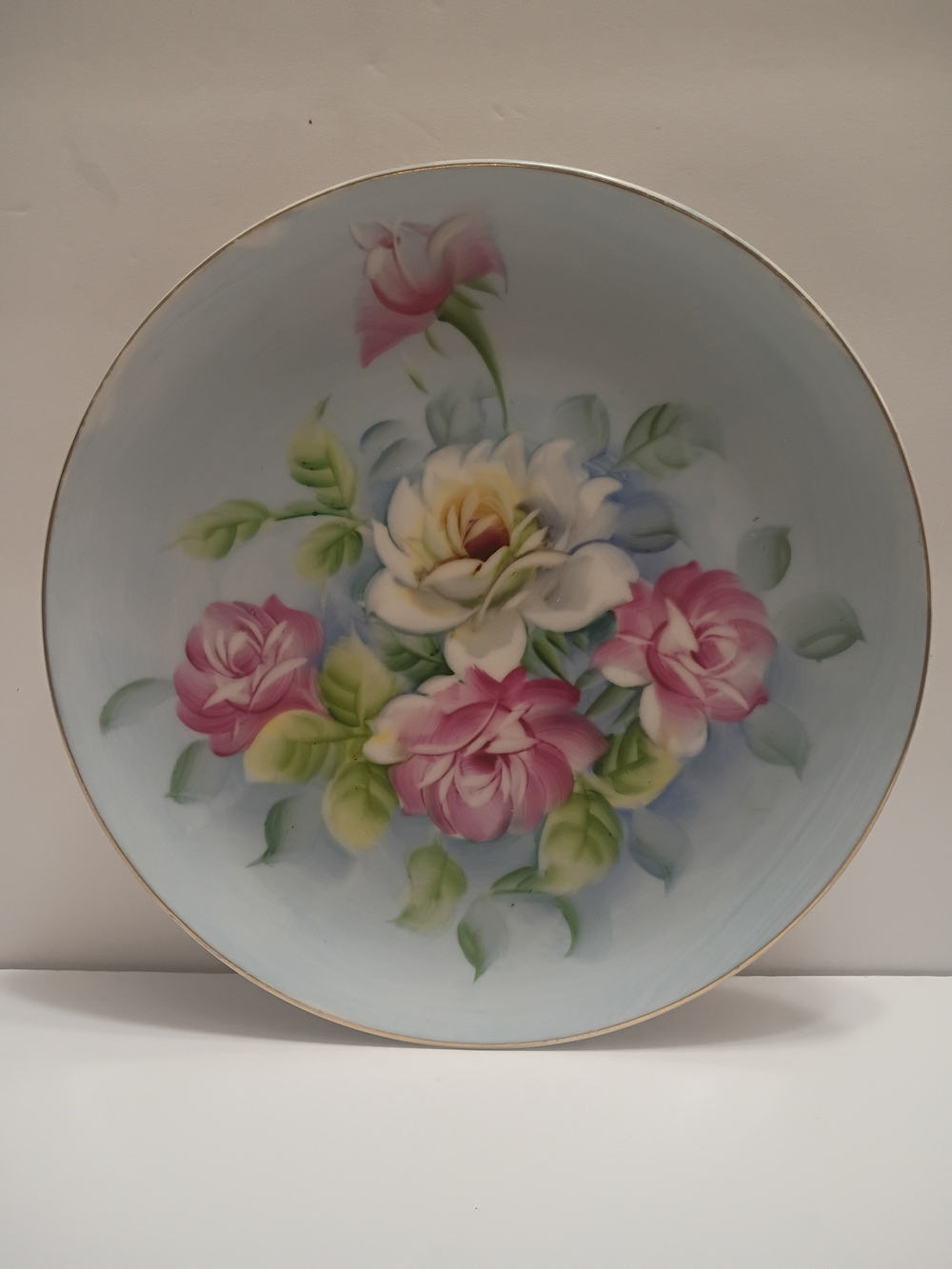 Lefton Hand-Painted Floral Plate Shabby Chic Cottage Core Wall Hanging